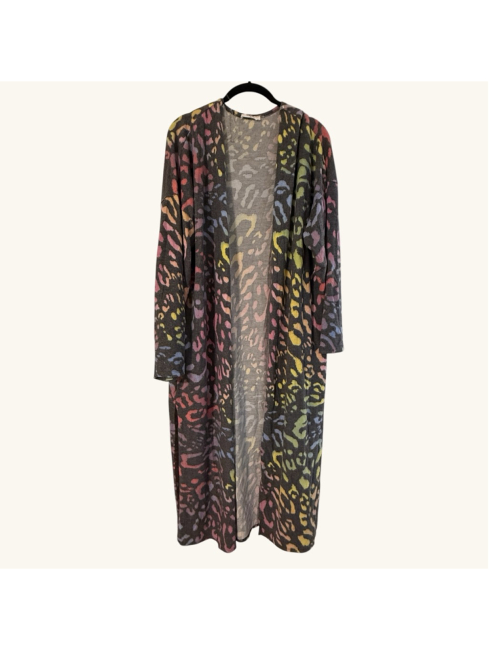 GeeGee Multicolor Leopard Print Duster Cardigan Long Open Front Lightweight Boho